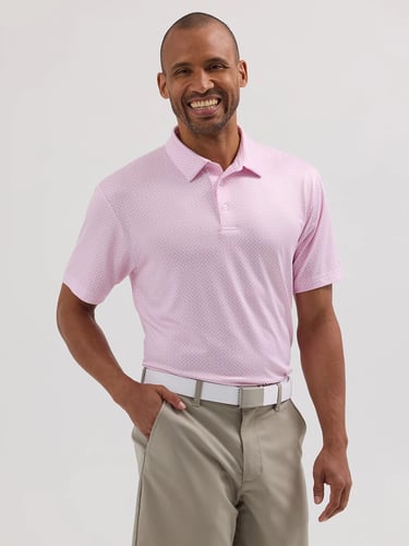MEN'S GOLF SERIES SHADOW GEOMETRIC PRINT POLO SHIRT IN PEONY