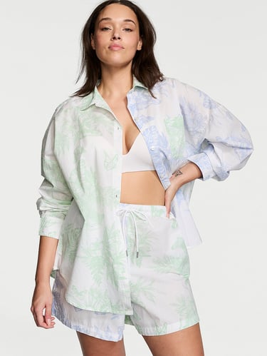 Cotton Long-Sleeve Shirt & Shorts Set