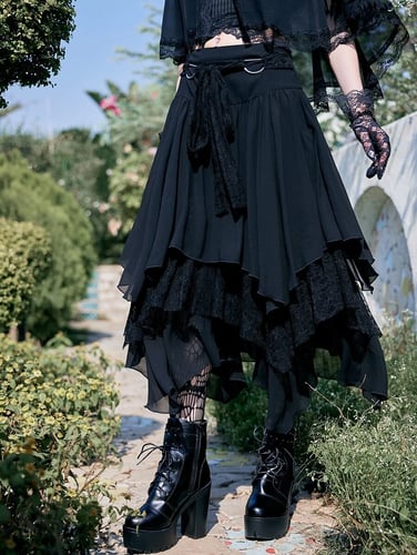 ROMWE Goth Contrast Lace Asymmetrical Skirt