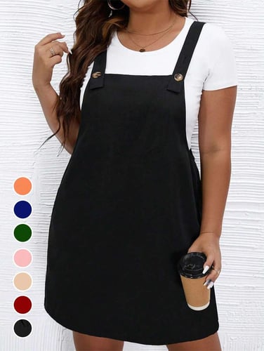 SHEIN LUNE Plus Solid Overall Dress Without Tee