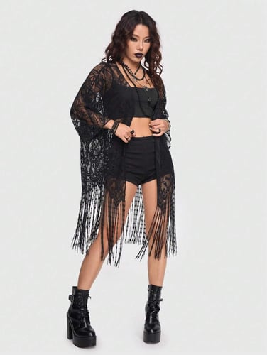 ROMWE Goth Sexy Black Perspective Lace Top