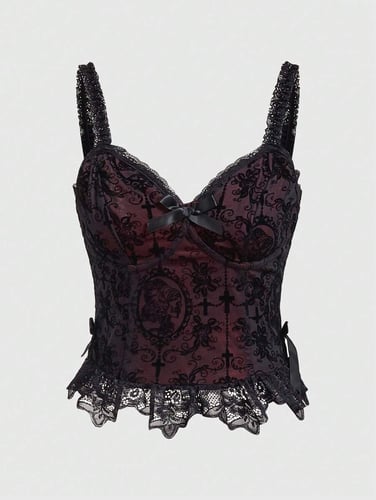 Women's Gothic Style Cross Printed Mesh Lace Camisole