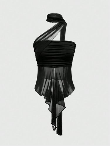 Y2K Modern Chest Side Ruched Detachable Mesh Women Tube Top