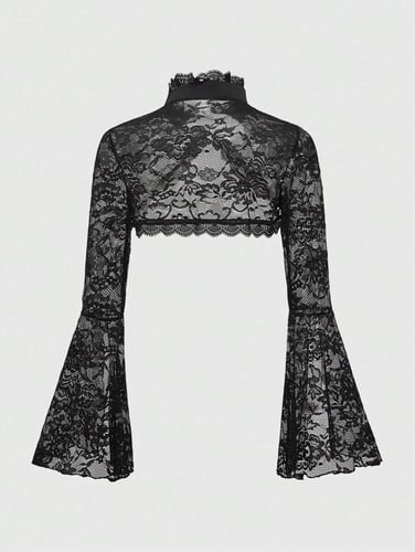 ROMWE Goth Gothic Style Bell Sleeve Lace Open Front Fashion Top