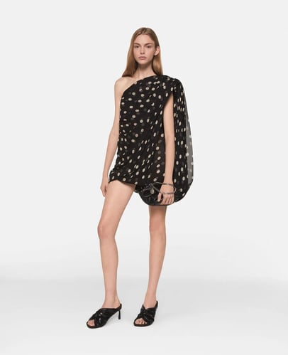 Asymmetric Polka Dot Silk Mini Dress