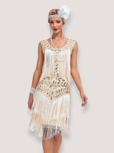 1920S V-NECK SEQUINED MESH MERMAID DRESS
