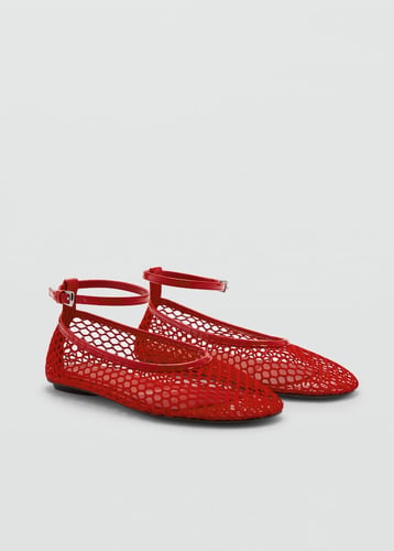 Mesh ballerinas with buckle strap