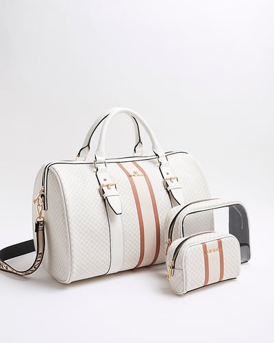 White Monogram Travel And Makeup Bag Bundle