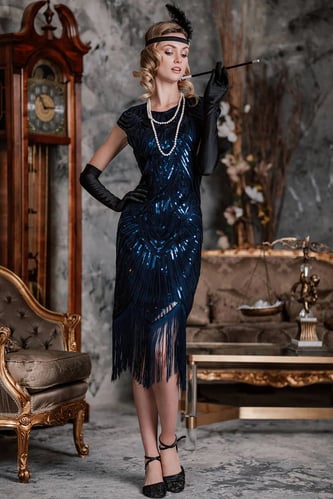 BLUE 1920S TASSEL GATSBY FLAPPER DRESS