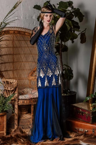 1920S SEQUINED MAXI FLAPPER DRESS