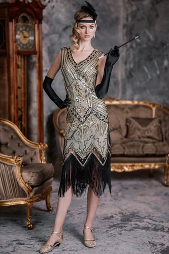 CHAMPAGNE 1920S SEQUINED FLAPPER DRESS