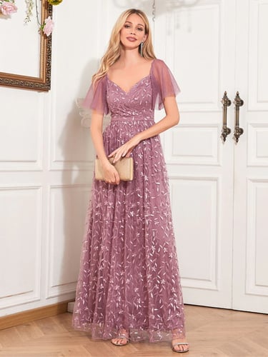 1920S SOLID SWEETHEART NECKLINE EMBROIDERED LONG DRESS
