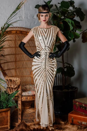 APRICOT 1920S SEQUIN ART DECO MAXI DRESS