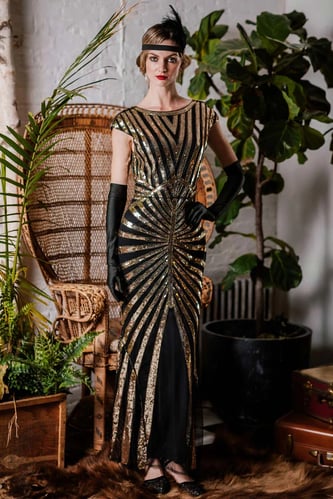 GOLD 1920S SEQUIN ART DECO MAXI DRESS