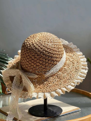RETRO HAND-MADE LACE BOW SUN HAT