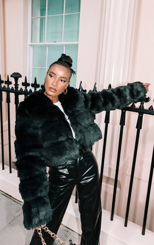 Black Cropped Faux Fur Bubble Coat