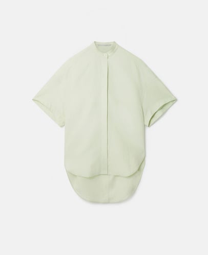 Linen-Cotton Oversized Collarless Shirt