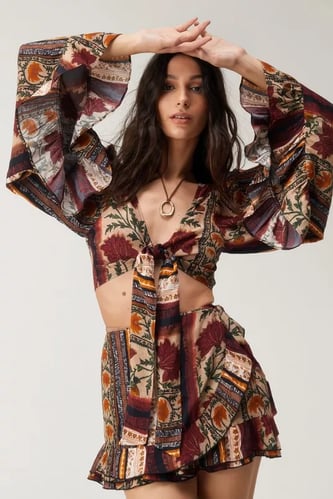 Floral Stripe Tie Front Top