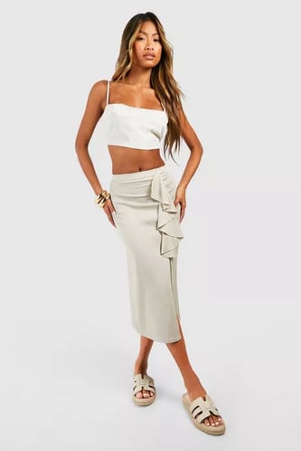 LINEN FRILL MIDI SKIRT