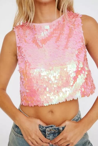 Iridescent Disc Sequin Tank Crop Top
