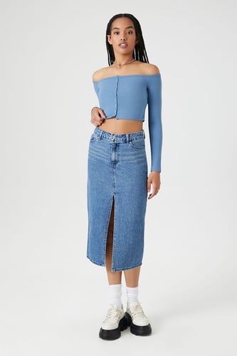 Denim Midi Slit Skirt