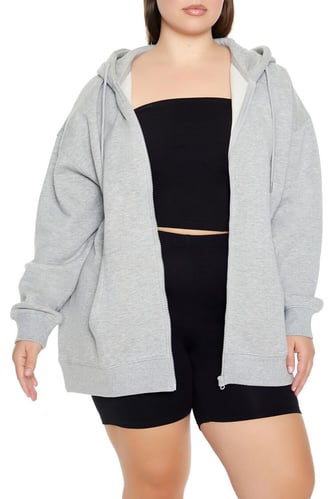 Felpa con cappuccio in pile con zip Plus Size