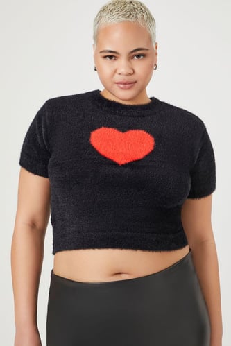 Plus Size Heart Sweater-Knit Tee