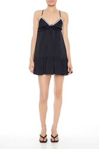Mini abito babydoll con orlo in pizzo