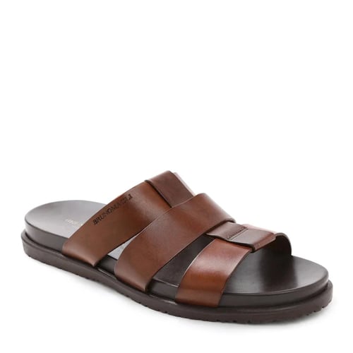 EMPOLI LEATHER SLIDE SANDAL - DARK BROWN