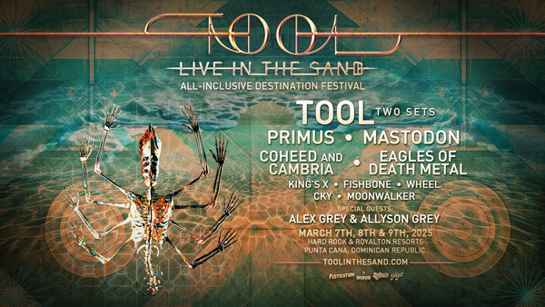 FESTICATION & TOOL يكشفان عن أول مهرجان "TOOL LIVE IN THE SAND" على الإطلاق والذي يضم مجموعتين من الأدوات، بالإضافة إلى PRIMUS وMASTODON وCOHEED وCAMBRIA وEAGLES OF DEATH METAL