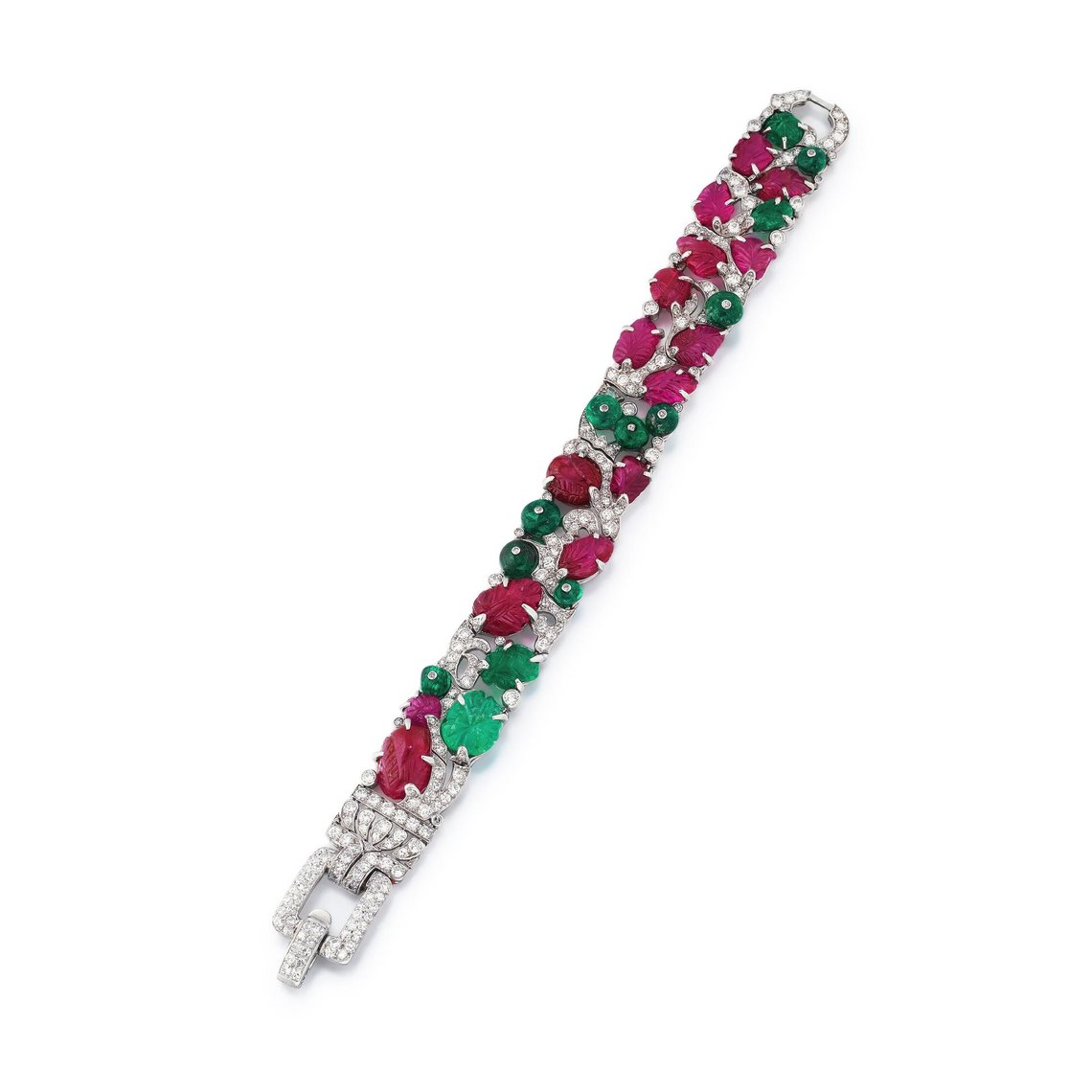 Lot 187, a Cartier Tutti Frutti emerald and ruby bracelet (circa 1928) sold for 480,000 Euros