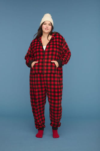 Plus Size Plaid Pajama Jumpsuit