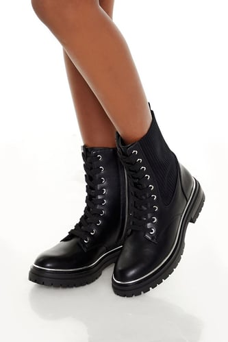 Faux Leather Combat Booties
