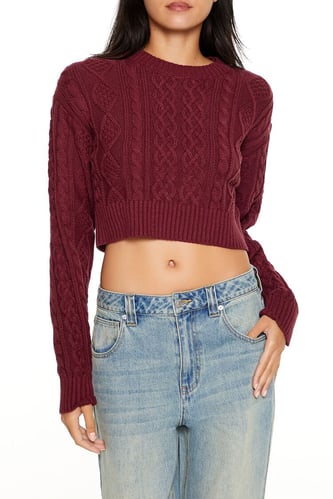 Cropped Cable Knit Sweater