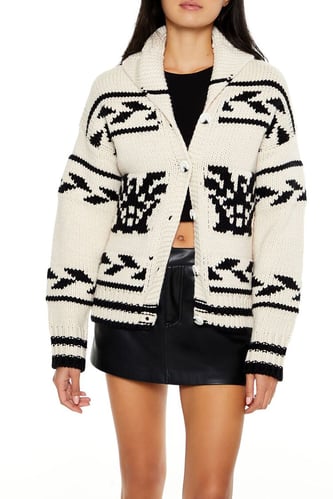 Two-Tone Geo Cardigan Sweater