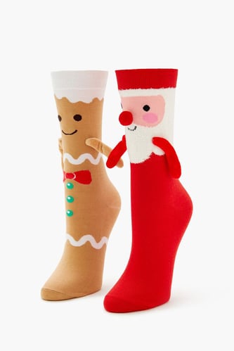 Santa & Gingerbread Man Crew Socks Set - 2 pack