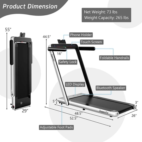 SuperFit Up To 7.5MPH 2.25HP 2 in 1 Dual Display Screen Treadmill