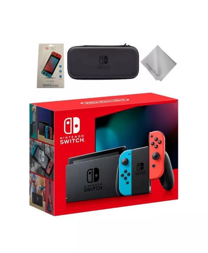 Console di gioco Nintendo Switch con controller Joy-Con blu neon e kit di 3 accessori