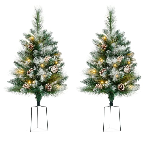 Best Choice Products Set of 2 24.5in Outdoor Frosted Scotch Pine Pathway Christmas Trees