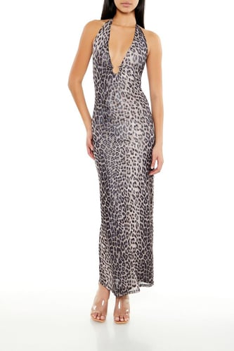 Leopard O-Ring Halter Maxi Dress