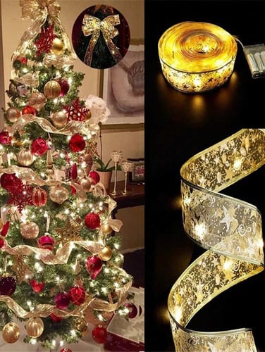 1pc LED Christmas Ribbon Lights, Twinkle String Lights For Christmas Tree Decor