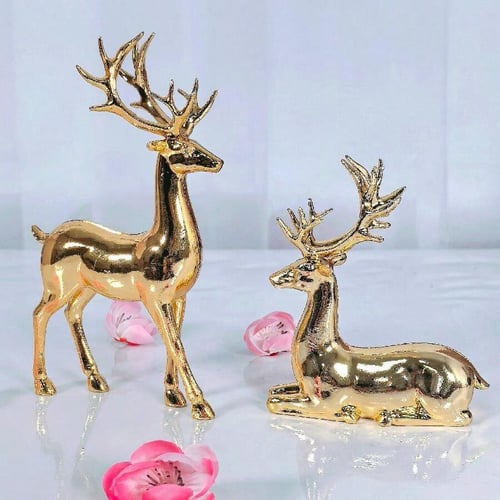 2pcs Luxury Gold Reindeer Statues - Curio Cabinet Decor