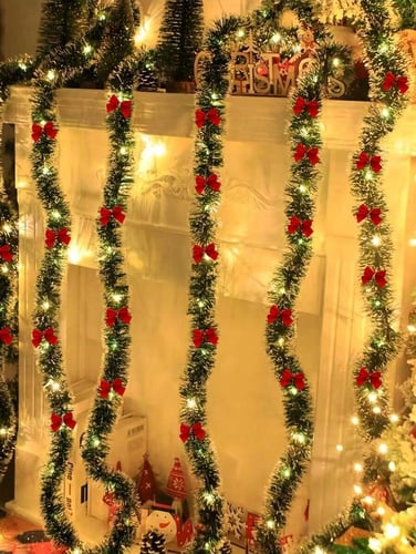 1pc 2M/6.5FT Christmas Wreath Fairy Lights With 30 LED Lights And 12 Bowknots