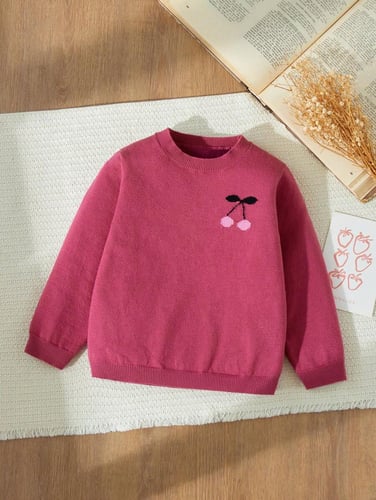 SHEIN Blossori Young Girls Fitted Round Neck Purple Sweaters, Autumn/Winter