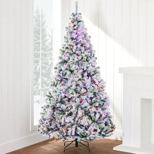 Best Choice Products Pre-Lit Artificial Christmas Tree 4.5ft Snow Flocked Pine Tree