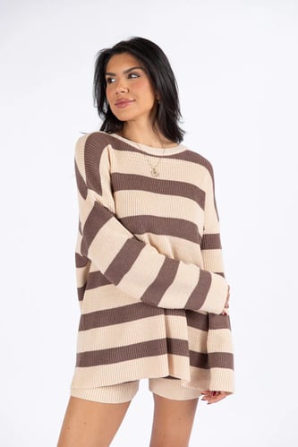 Sign Of The Times Brown and Tan Striped Sweater Set