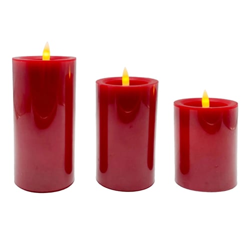 3-Pack Transparent Red LED Pillar Candles