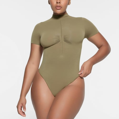 ZIP FRONT T-SHIRT THONG BODYSUIT