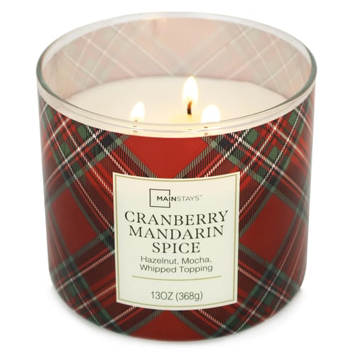 Mainstays 3-wick Cranberry Mandarin Spice Plaid, 13-Ounce