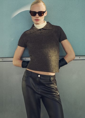 Short-sleeved polo-neck sweater